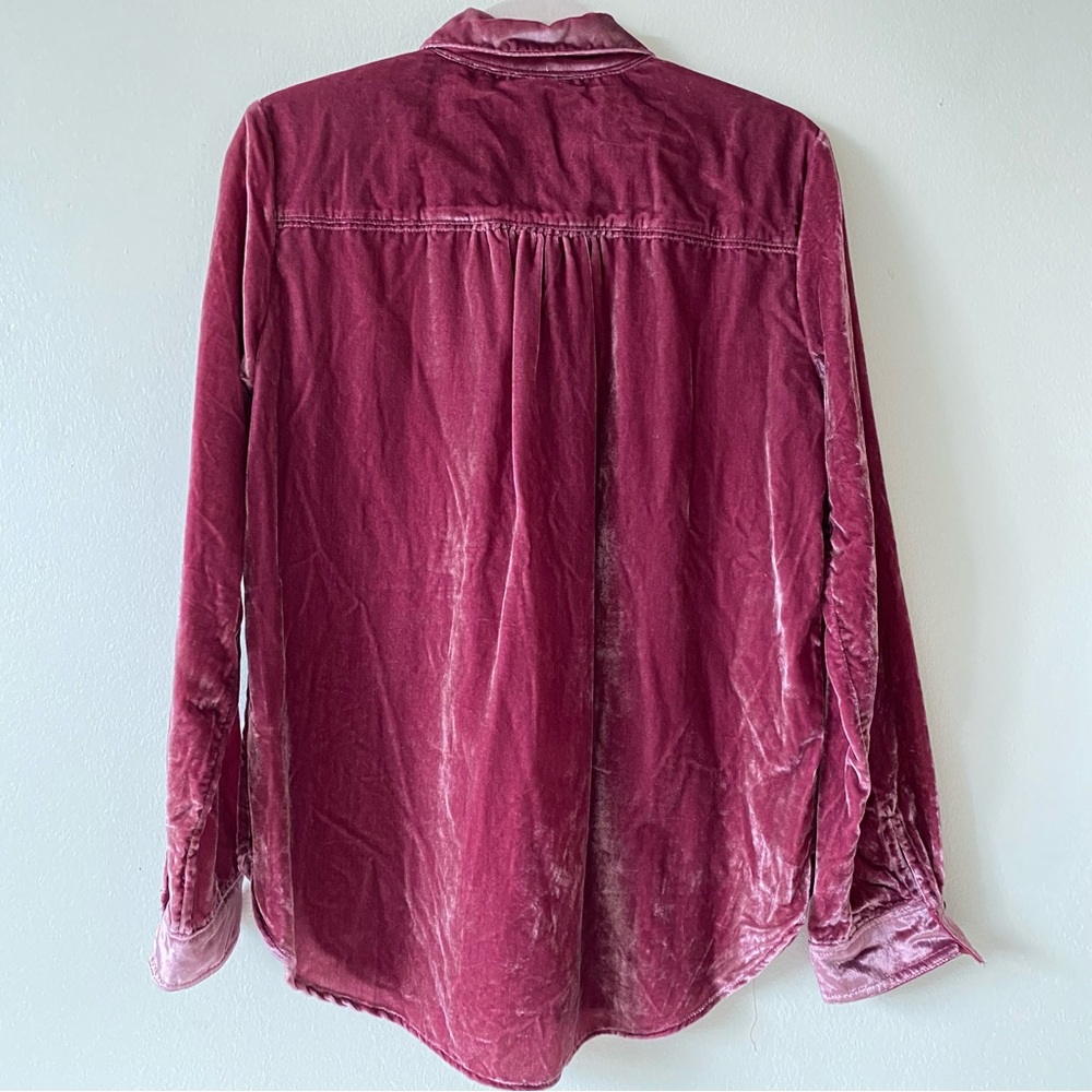 NEW ANTHROPOLOGIE Pilcro Relaxed Velvet Buttondown Shirt MAUVE Pink size S - Picture 8 of 12
